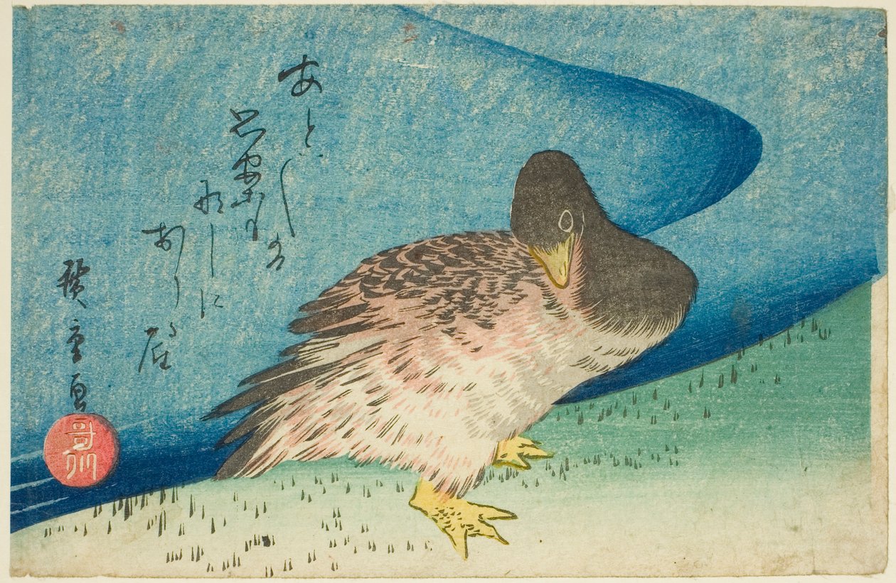 Gås på flodstranden av Utagawa Hiroshige
