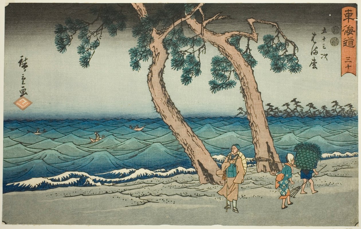 Hamamatsu—Nej. 30, från serien "Fifty-three Stations of the Tokaido (Tokaido gojusan tsugi)," även känd som Reisho Tokaido av Utagawa Hiroshige