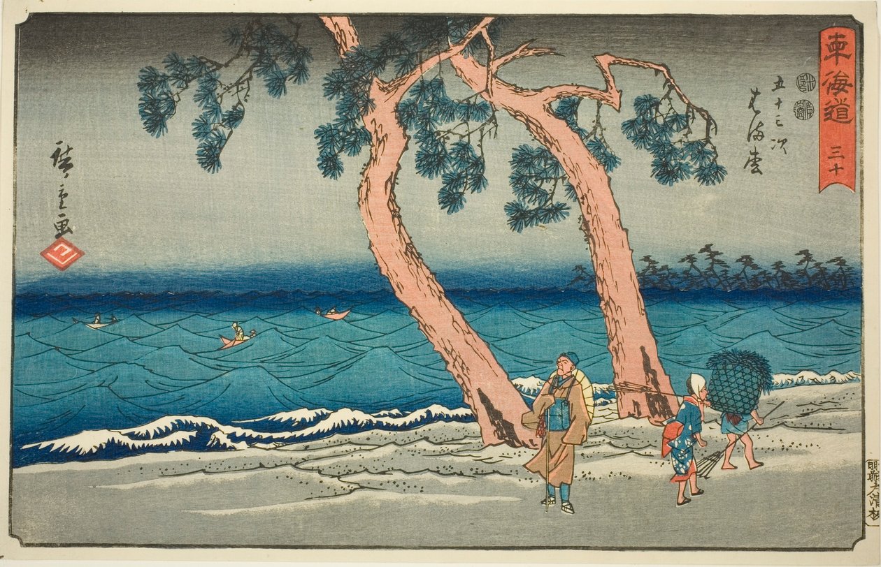 Hamamatsu—Nej. 30, från serien "Fifty-three Stations of the Tokaido (Tokaido gojusan tsugi)," även känd som Reisho Tokaido av Utagawa Hiroshige