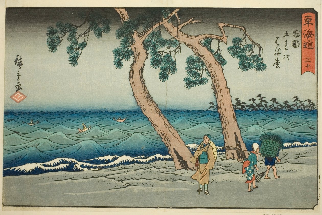 Hamamatsu—Nej. 30, från serien "Fifty-three Stations of the Tokaido (Tokaido gojusan tsugi)," även känd som Reisho Tokaido av Utagawa Hiroshige