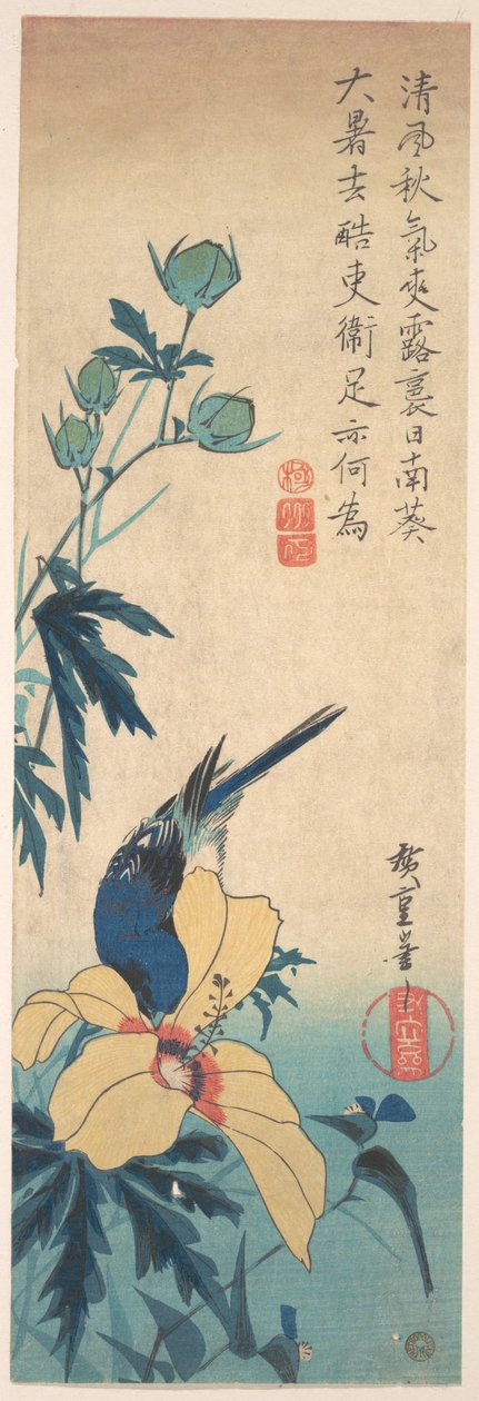 Hibiskus och blåfågel av Utagawa Hiroshige