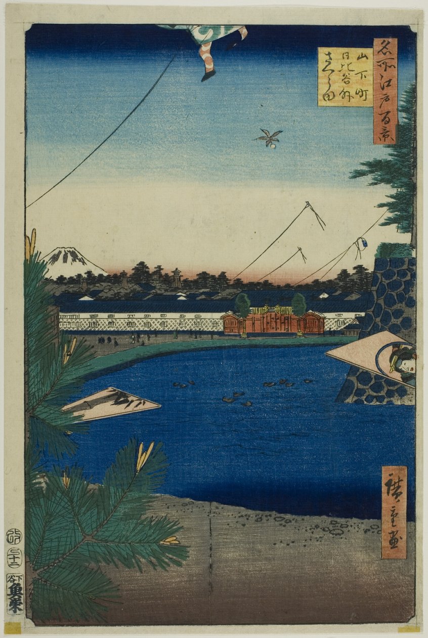 Hibiya och Soto-Sakurada från Yamashita-cho (Yamashita-cho Hibiya Soto-Sakurada), från serien "Hundra berömda vyer av Edo (Meisho Edo hyakkei)" av Utagawa Hiroshige