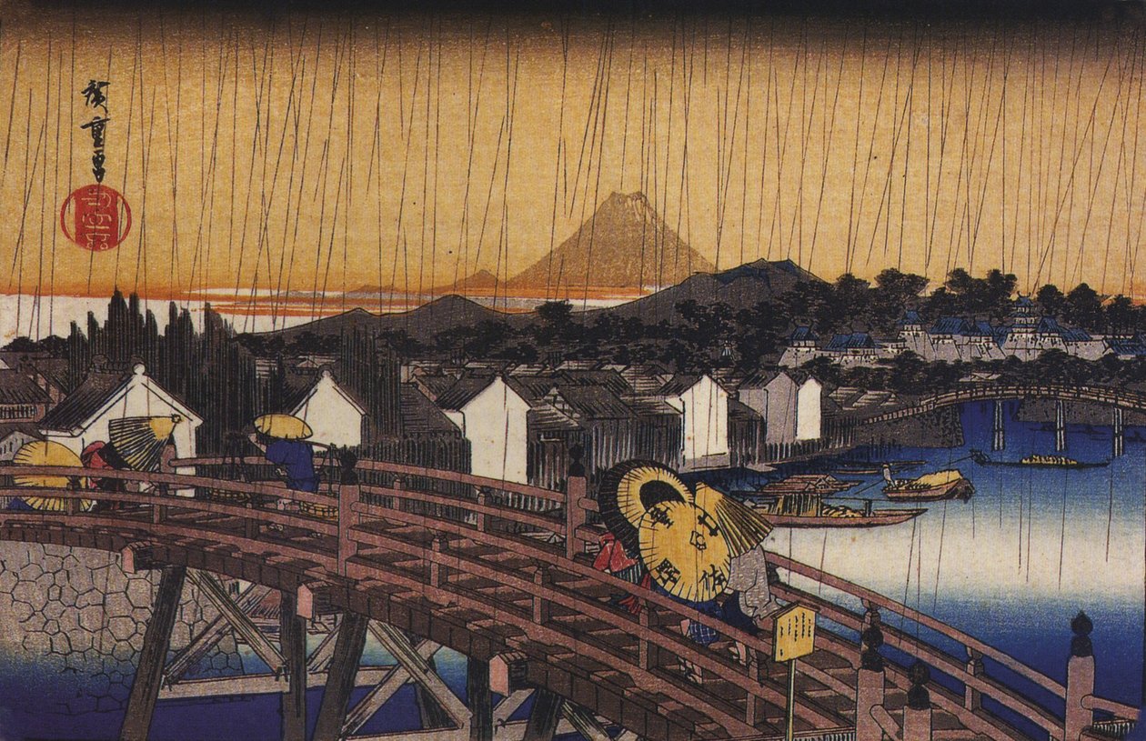 Hiroshige, En bro i regnet av Utagawa Hiroshige