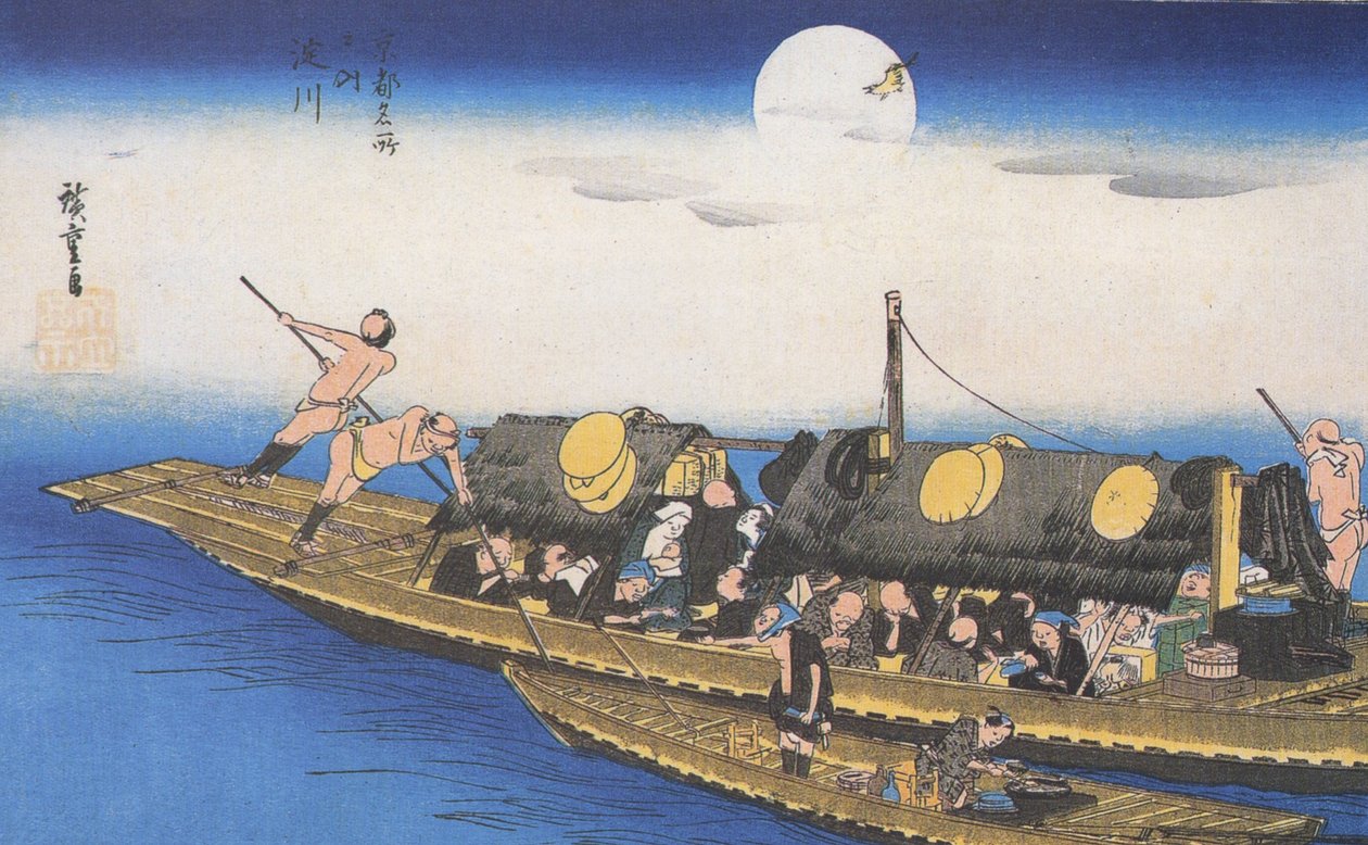 Hiroshige En färja på floden av Utagawa Hiroshige