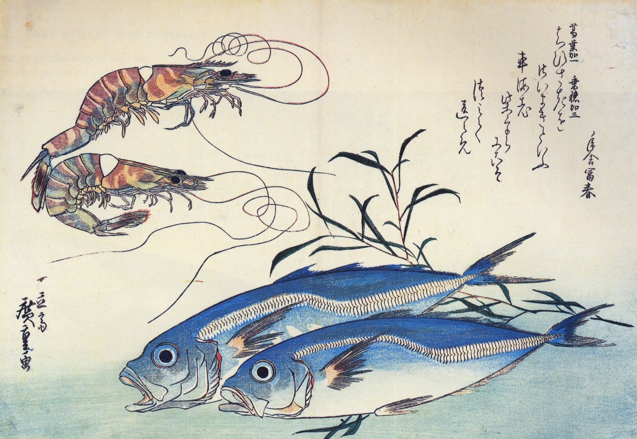 Hiroshige Hästmakrill och räkor av Utagawa Hiroshige