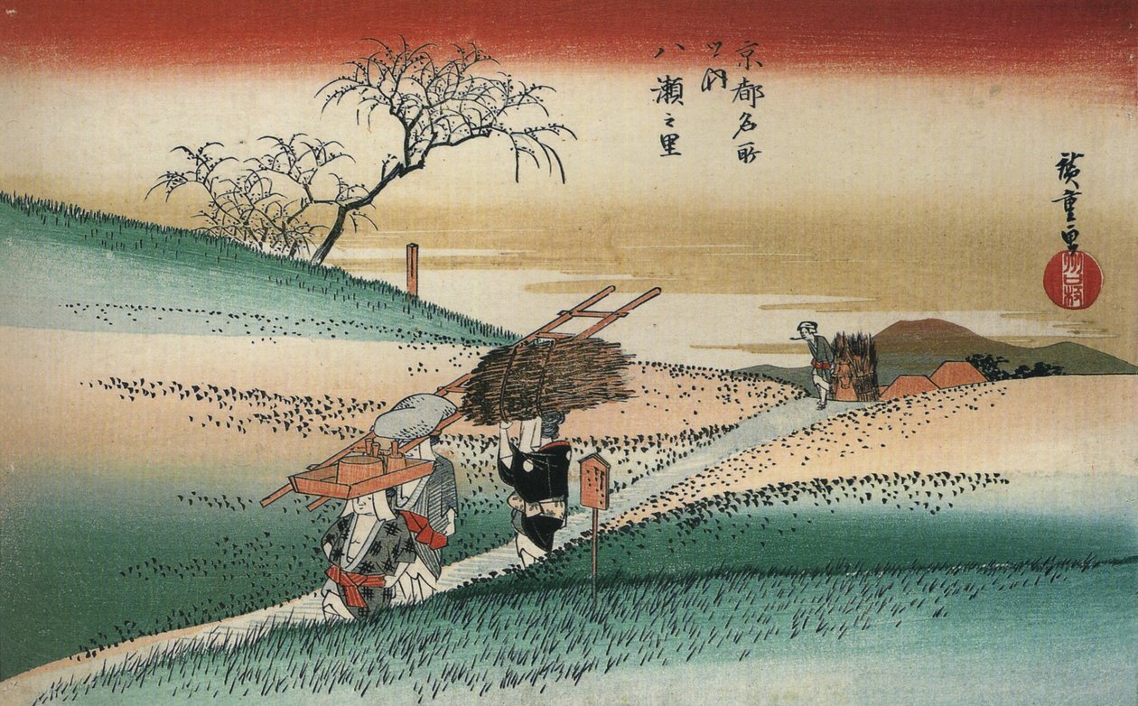 Hiroshige Kvinnor går på en väg genom fälten av Utagawa Hiroshige