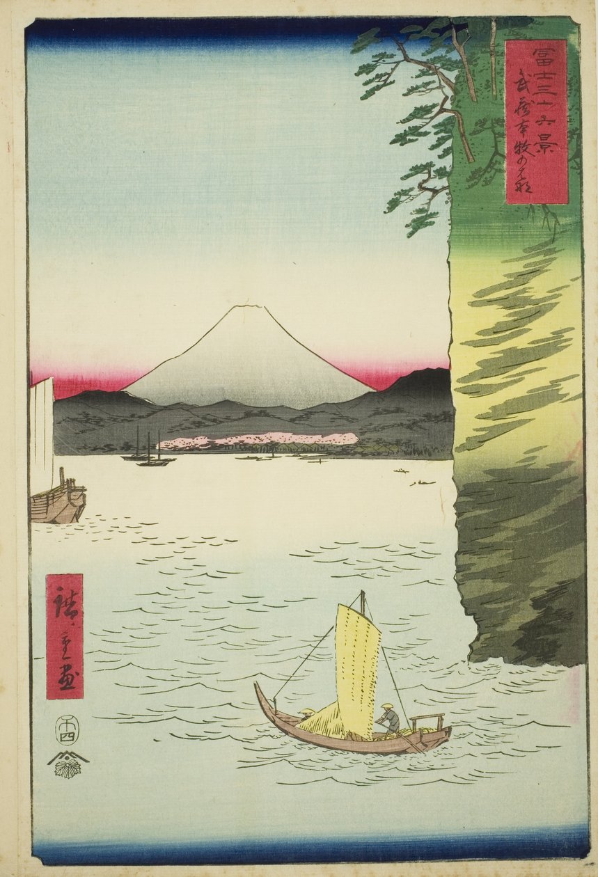Honboku-medlemmen Musashi P Rovinse (Musashi Honmoku no Hana), från Teseries ``Tyrty-Mr. av Utagawa Hiroshige