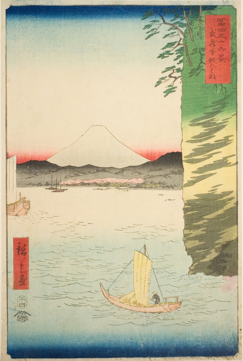 Honboku-medlemmen Musashi P Lovinse (Musashi Honmoku-blomma), från Teseries ``Tyrty x Views Of Mount Fuji (Fuji Usaju Rokukei)