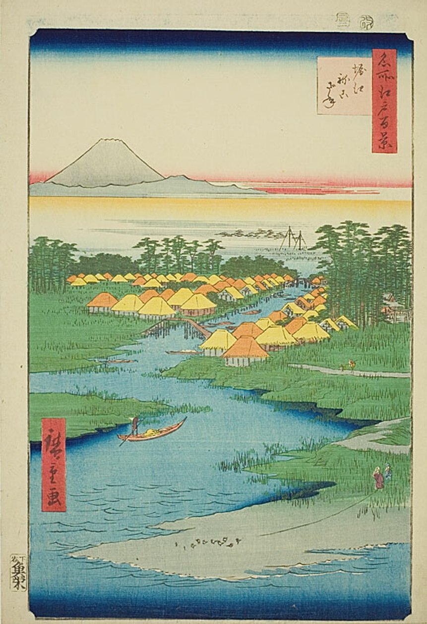 Horie och Nekozane (Horie Nekozane), nr 96 från serien "Hundra berömda vyer från Edo (Meisho Edo hyakkei)" av Utagawa Hiroshige