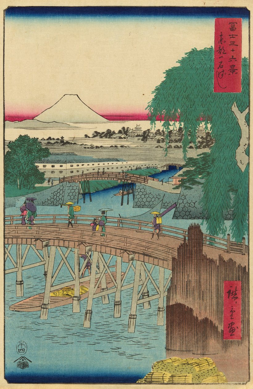 Ichikoku-bron i den östra huvudstaden (Toto Ichikokubashi), från serien "Trettiosex utsikter över berget Fuji (Fuji sanjurokkei)" av Utagawa Hiroshige