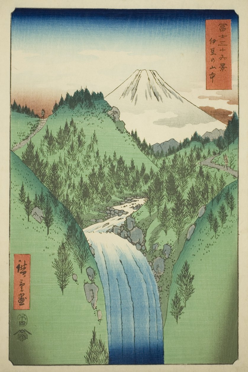 I bergen i Izu-provinsen (Izu no sanchu), från serien "Trettiosex utsikter över berget Fuji (Fuji sanjurokkei)" av Utagawa Hiroshige