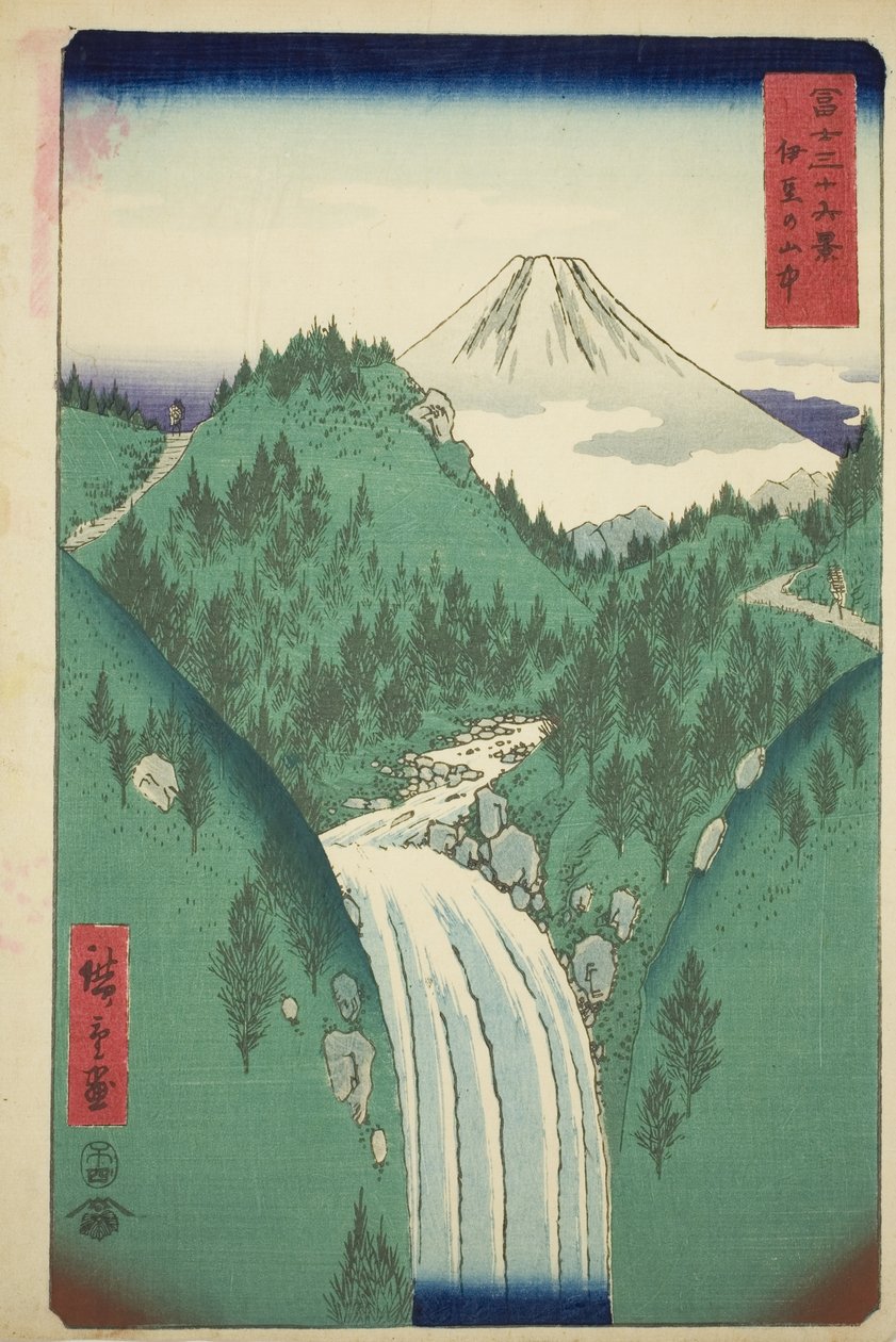 I bergen i Izu-provinsen (Izu no sanchu), från serien "Trettiosex utsikter över berget Fuji (Fuji sanjurokkei)" av Utagawa Hiroshige