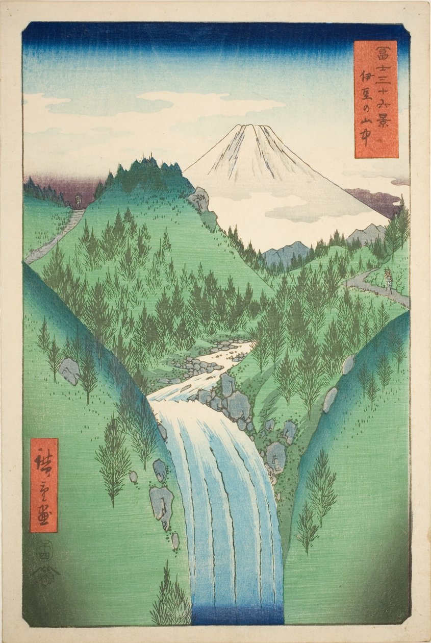 I bergen i Izu-provinsen (Izu no sanchu), från serien "Trettiosex utsikter över berget Fuji (Fuji sanjurokkei)" av Utagawa Hiroshige