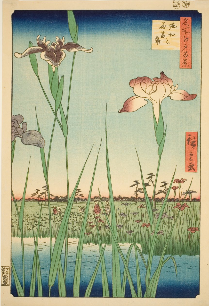 Irase s at Horikiri (Horikiri no Hanadokorobe), från serien "Ridge dre d fa net s Views of Edo (One Hundred Famous Views of Edo)" av Utagawa Hiroshige
