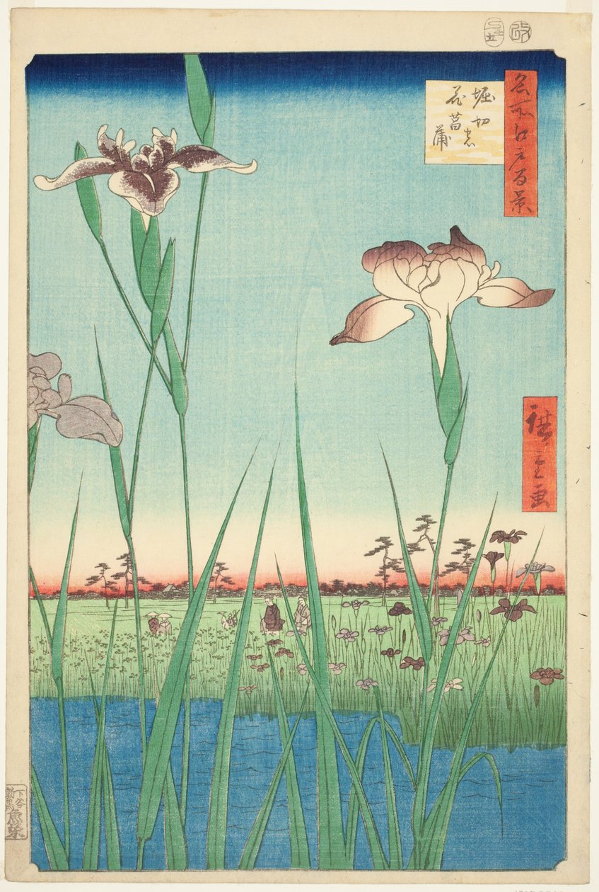 Irase s at Horikiri (Horikiri no Hanadokorobe), från serien "Ridge dre d fa net s views of Edo (One Hundred Famous Views of Edo)" av Utagawa Hiroshige