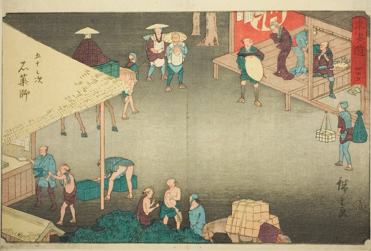 Ishi Yakushi—av. 45, från seriens "fifty-three tachi sound s of the urban degree (urban degree main mountain next)" av Utagawa Hiroshige