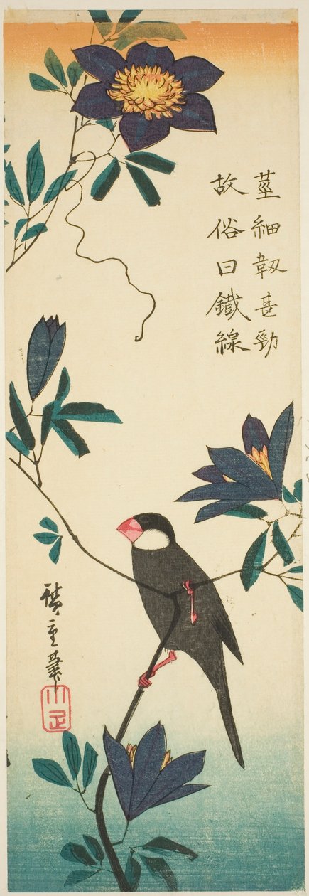 Javasparv och klematis av Utagawa Hiroshige