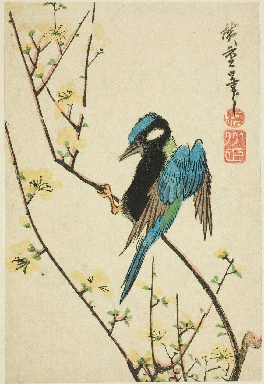 Javasparv på körsbärsgren av Utagawa Hiroshige