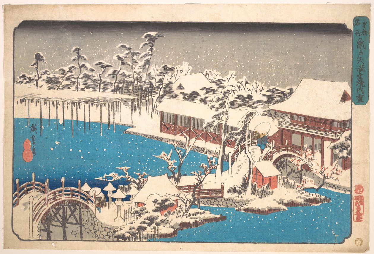 Snö på området kring Kameido Tenmangu-helgedomen av Utagawa Hiroshige
