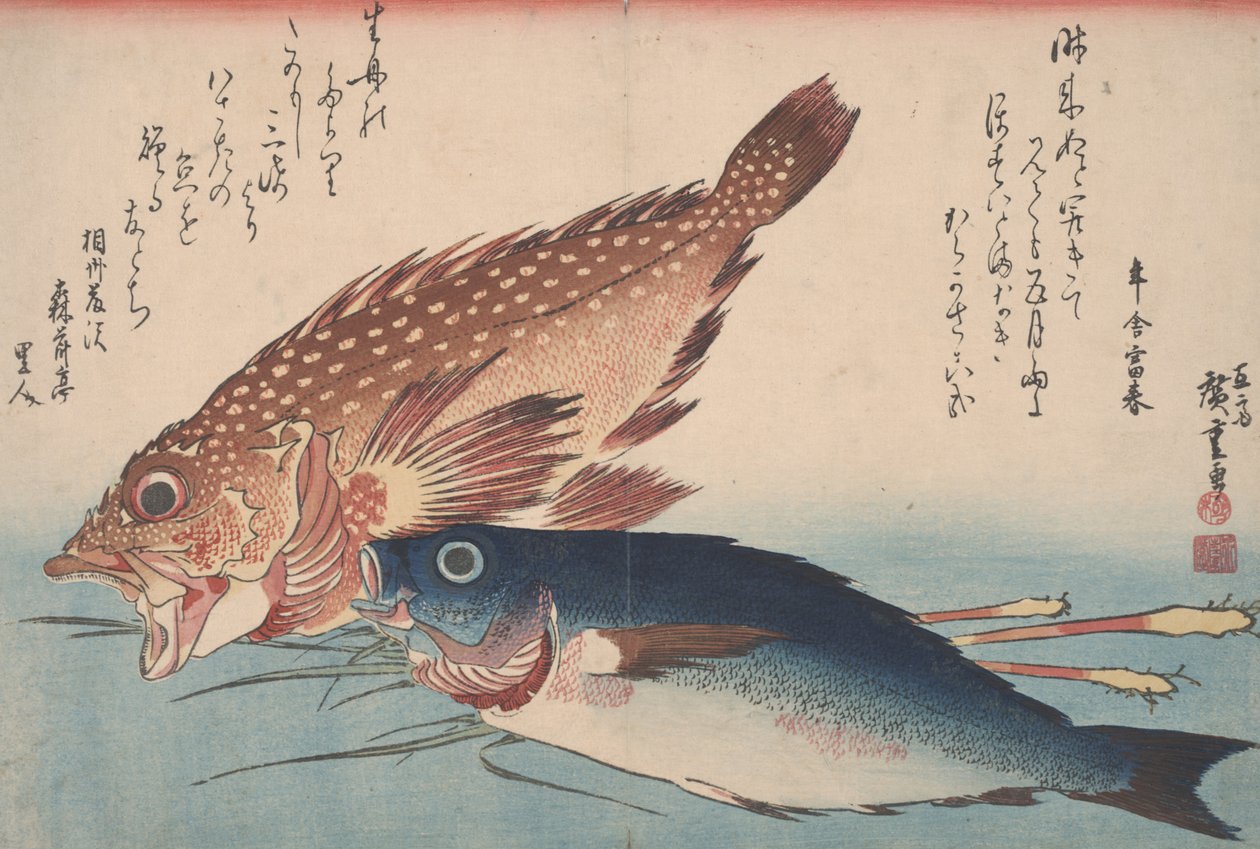 Kasago, Isaki, and Ginger, 1832 av Utagawa Hiroshige