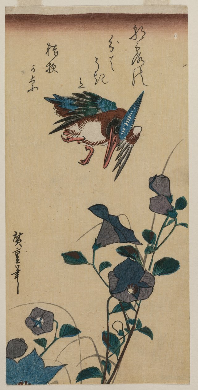 Kungsfiskare och kinesiska klockblommor av Utagawa Hiroshige