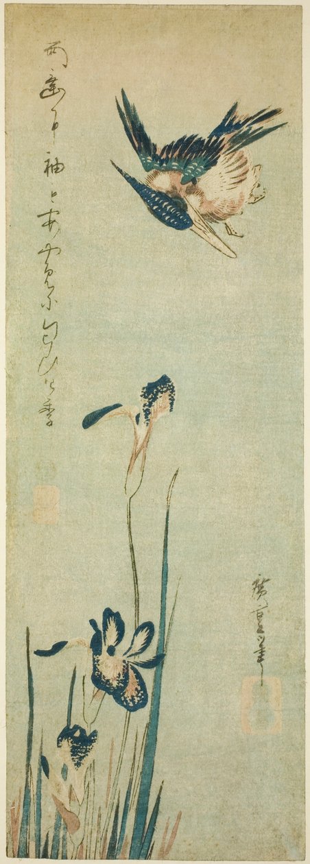 Kungsfiskare och iris av Utagawa Hiroshige