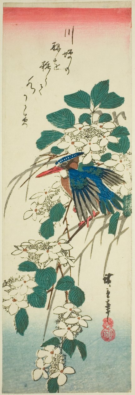 Kungsfiskare och viburnum av Utagawa Hiroshige