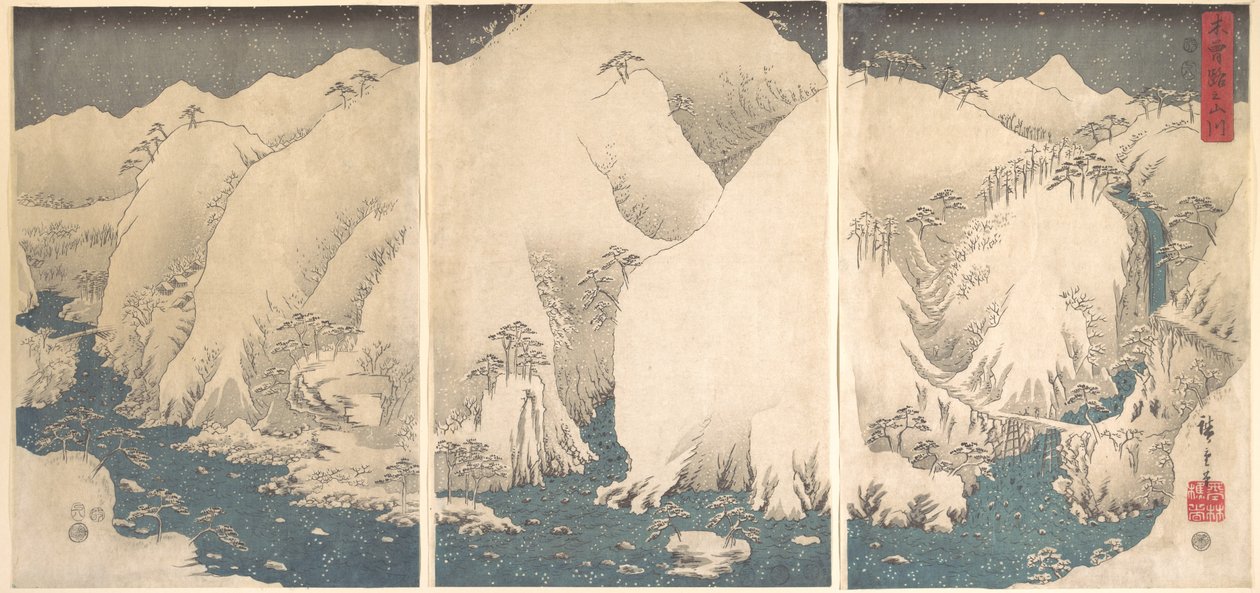 Kiso-ravinen i snön av Utagawa Hiroshige