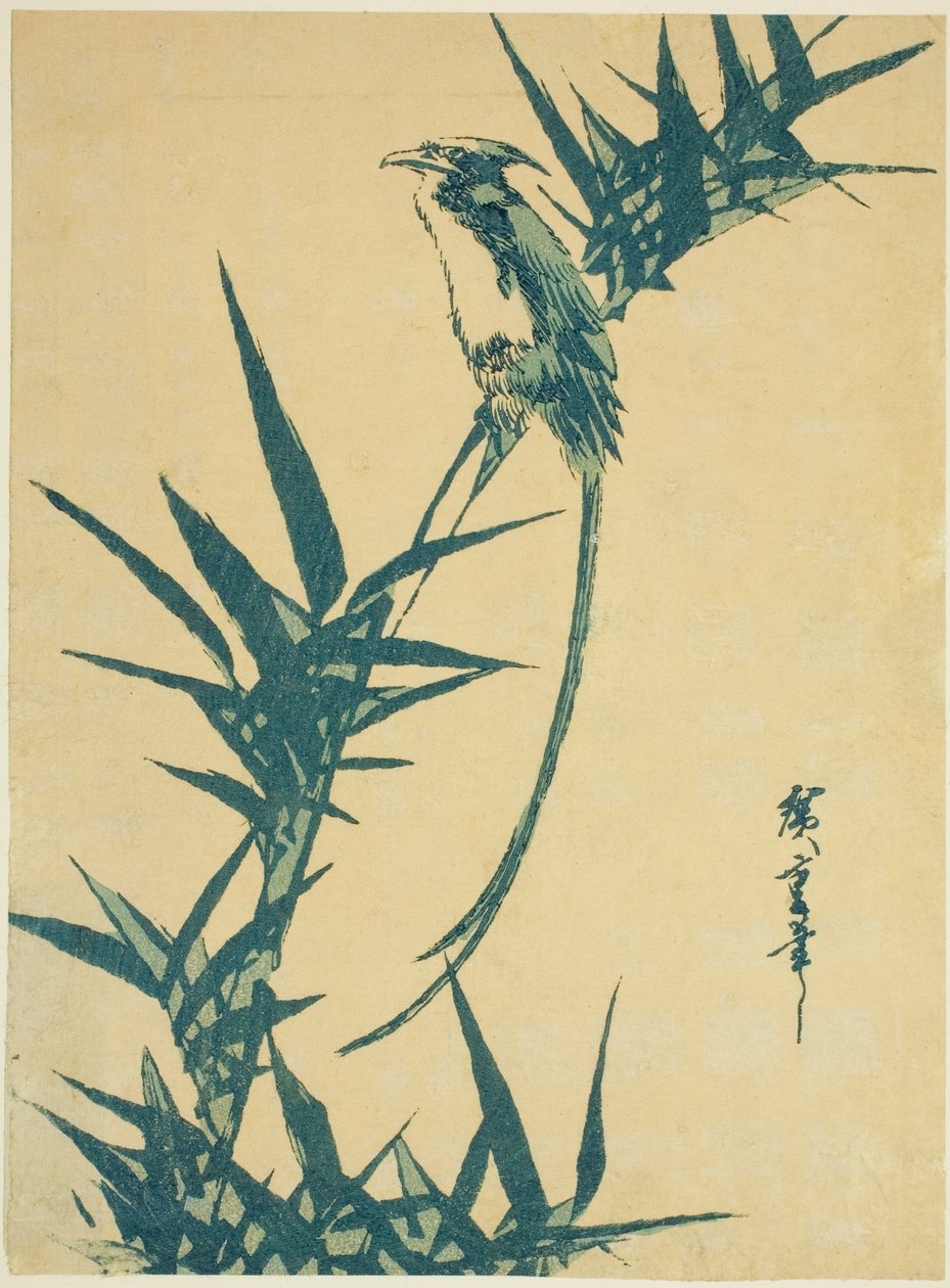 Långsvansfågel och bambu av Utagawa Hiroshige