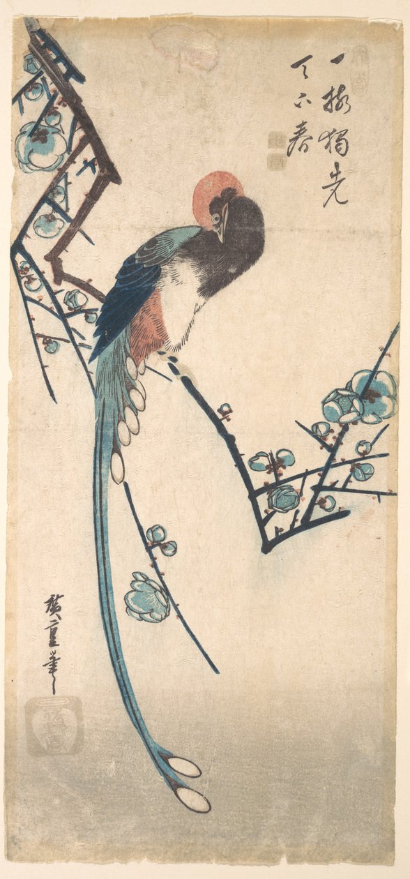 Fågel med lång stjärt av Utagawa Hiroshige