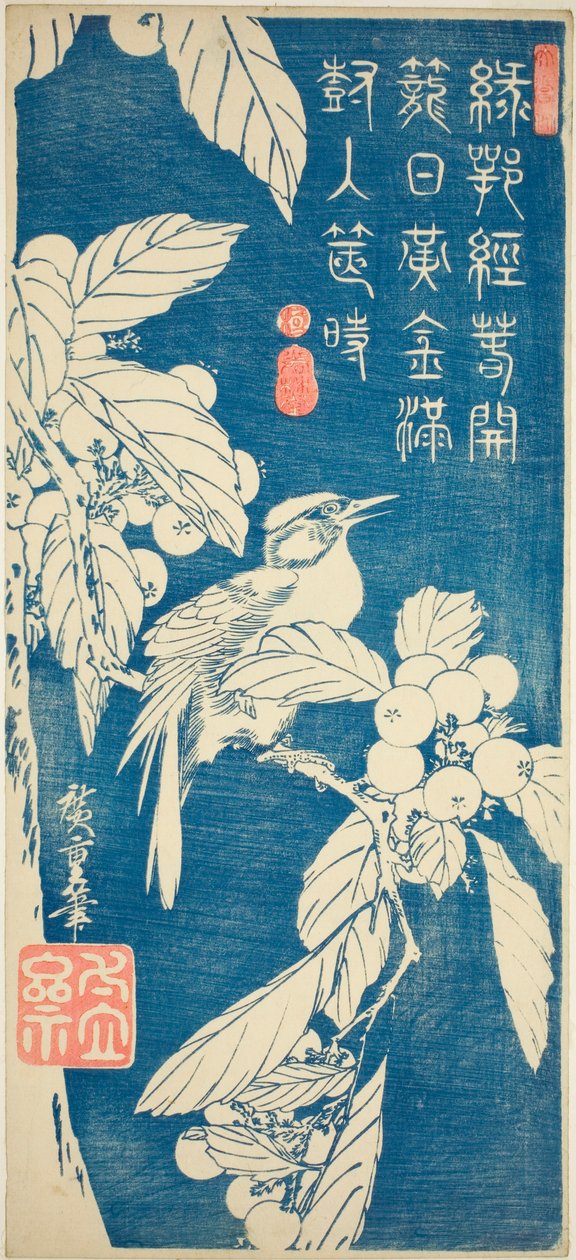 Loquat och fågel av Utagawa Hiroshige