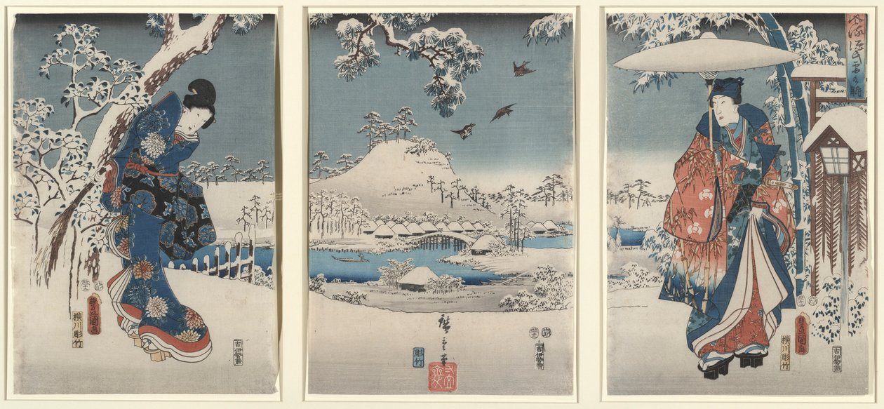 Älskare i ett vinterlandskap av Utagawa Hiroshige