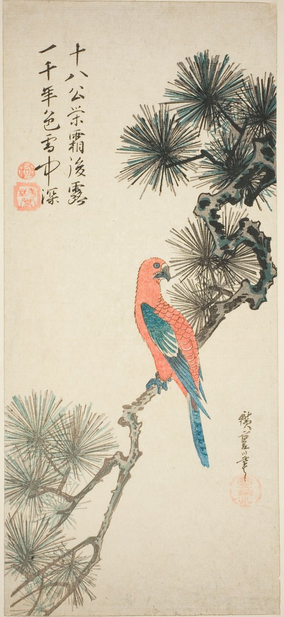 Ara på en tallgren av Utagawa Hiroshige