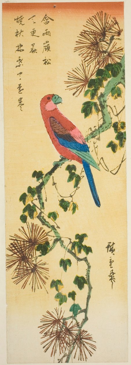 Ara på murgrönebeklädd tallgren av Utagawa Hiroshige