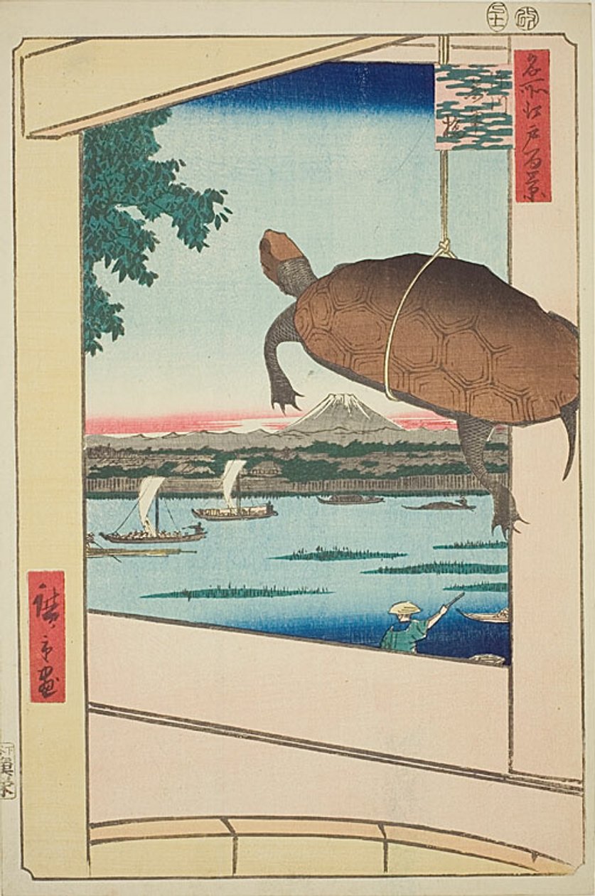 Mannen Bridge, Fukagawa (Fukagawa Mannenbashi), nr 56 från serien "Hundra berömda vyer av Edo (Meisho Edo hyakkei)" av Utagawa Hiroshige