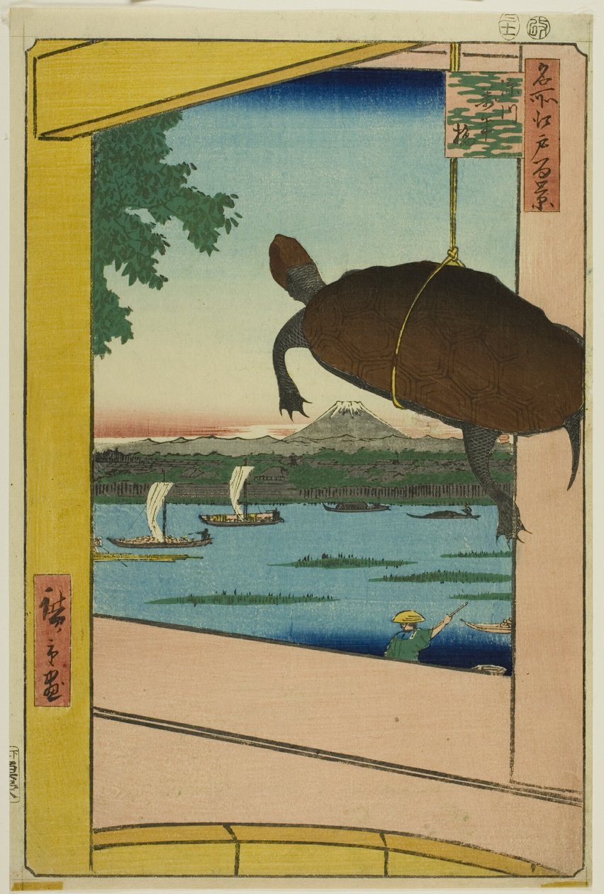 Mannen Bridge, Fukagawa (Fukagawa Mannenbashi), från serien "Hundra berömda vyer av Edo (Meisho Edo hyakkei)" av Utagawa Hiroshige