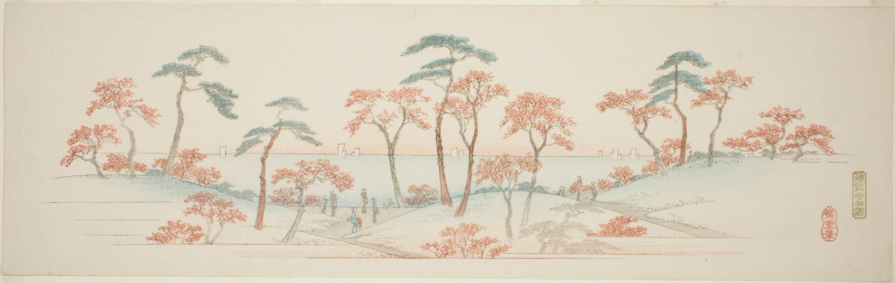 Lönnar vid Kaianji-templet (Kaianji koyo), från en namnlös serie berömda vyer över Edo-förorterna av Utagawa Hiroshige