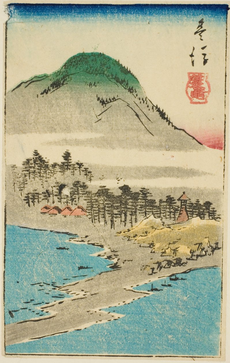 Minosaki i Bungoprovinsen (Bungo, Minosaki), sektion av ark nr. 17 från serien "Utklippta bilder av provinserna (Kunizukushi harimaze zue)" av Utagawa Hiroshige