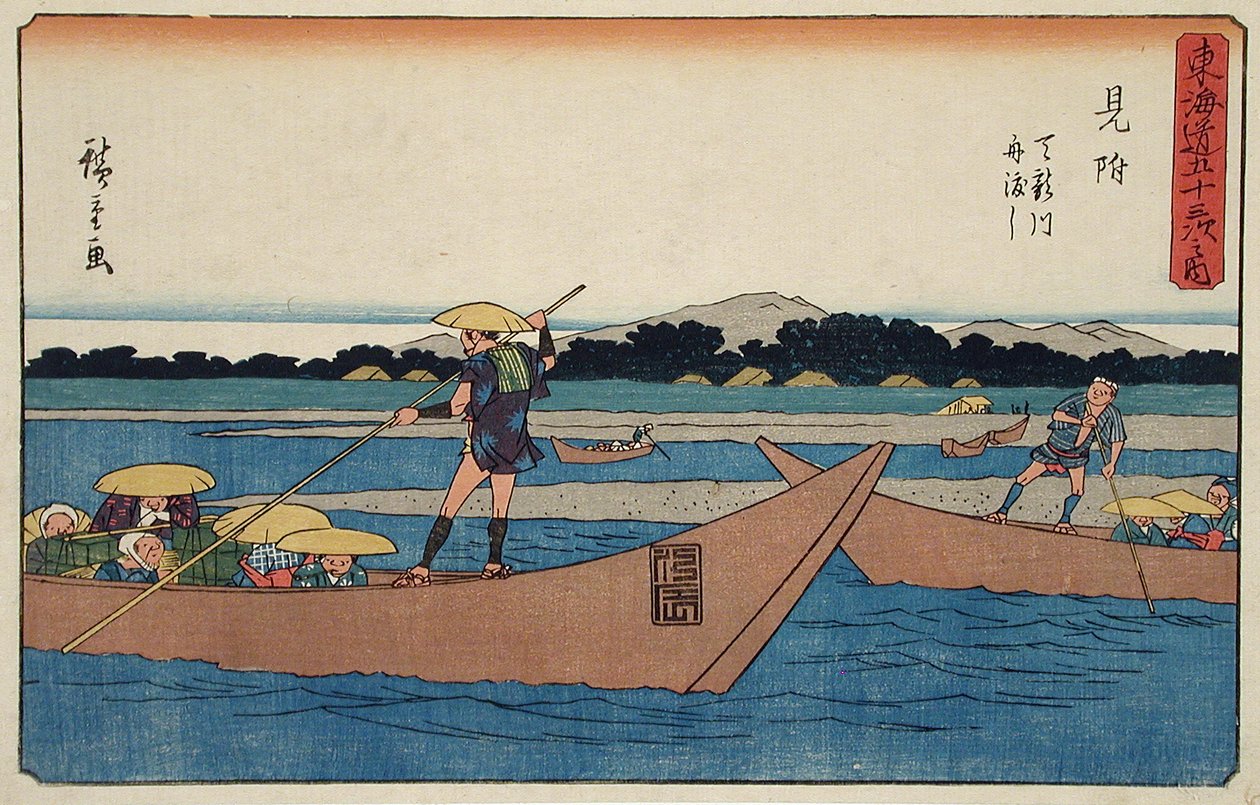 Mitsuke: Färjan över floden Tenryū av Utagawa Hiroshige