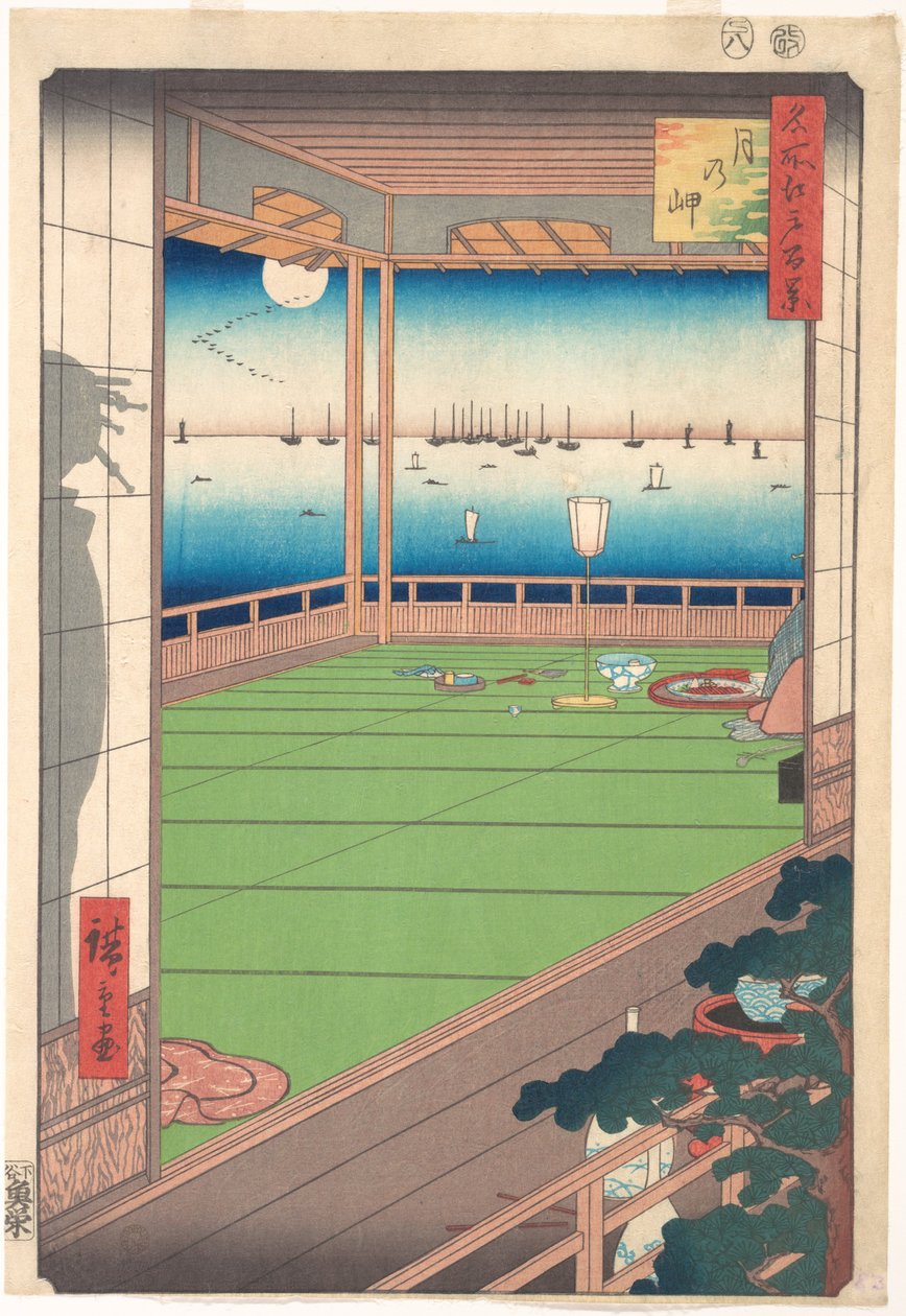 Plats för månskådning (Tsuki no Misaki), ur serien Hundra berömda vyer över Edo (Meisho Edo Hyakkei) av Utagawa Hiroshige