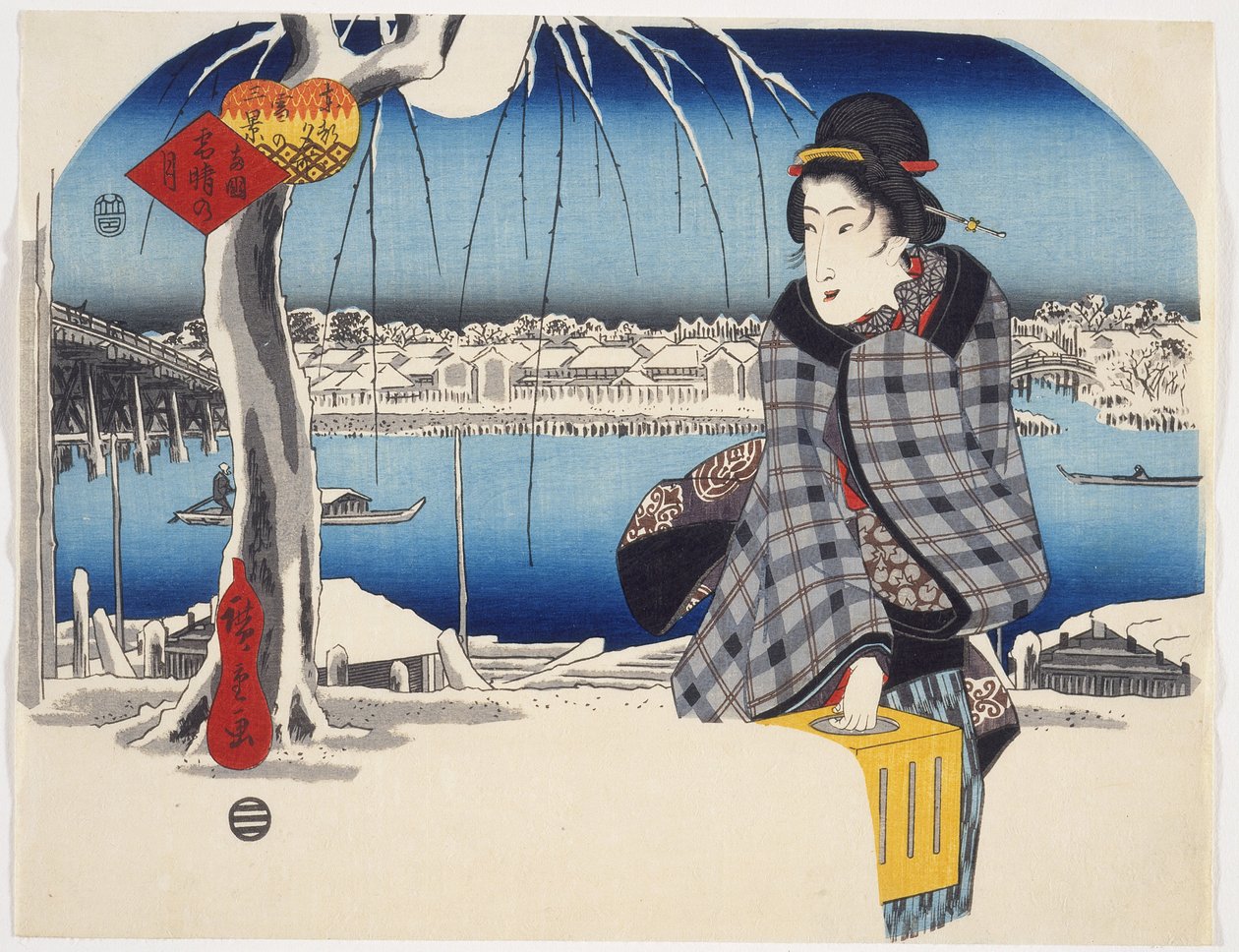 Månen efter snö i Rygoku från serien Three Views of Snow at Famous Places in the Eastern Capital, ca 1840 (färgsnitt) av Utagawa Hiroshige