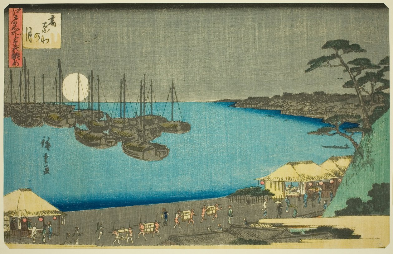 Även på Takanawa (med Takanawa), från Te-seriens "Three views of web s Pa s member Edo (tre långa Edo-sevärdheter)" av Utagawa Hiroshige
