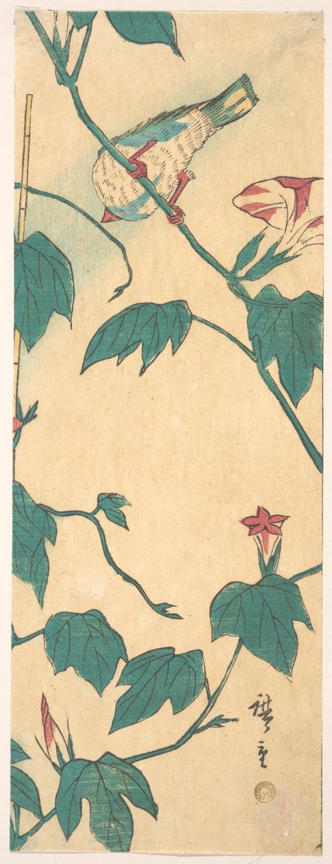Morgenruhm und Vogel av Utagawa Hiroshige