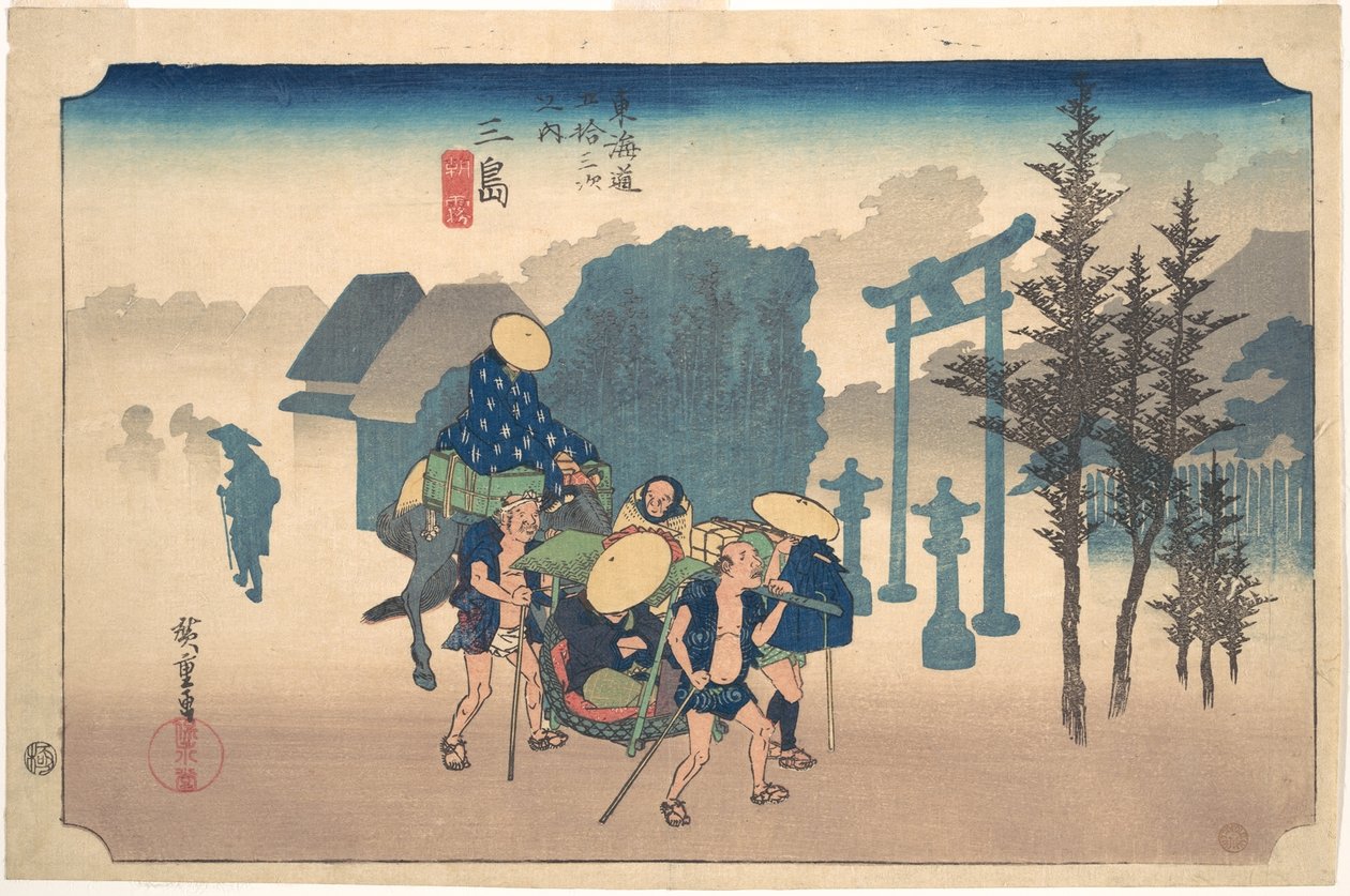 Morgondimma vid Mishima av Utagawa Hiroshige
