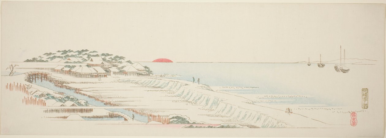 Morgonsnö vid Susaki (Susaki yuki no asa), från serien "Thirteen Views of the Environs of Edo" av Utagawa Hiroshige