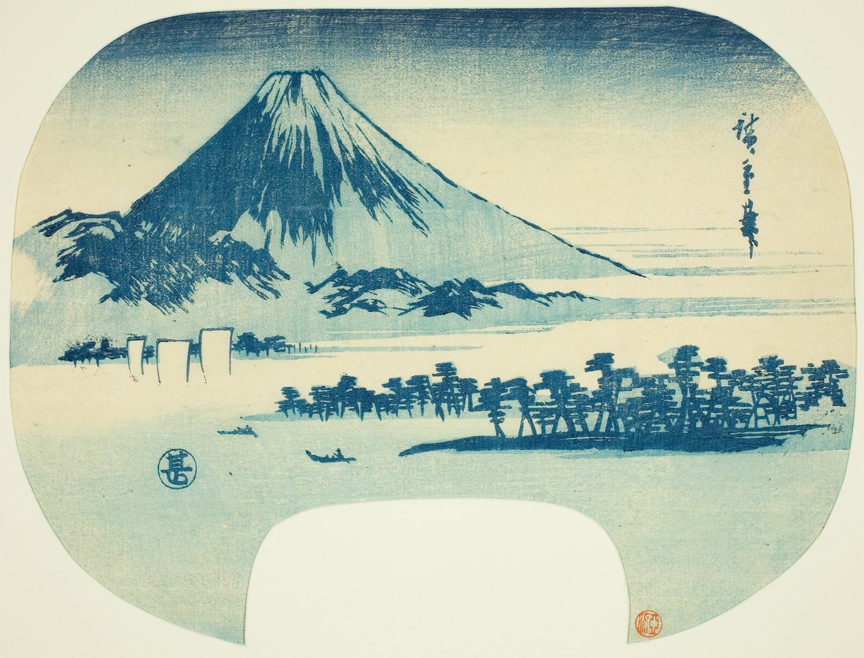 Mount Fuji reser sig bortom Miho Beach av Utagawa Hiroshige