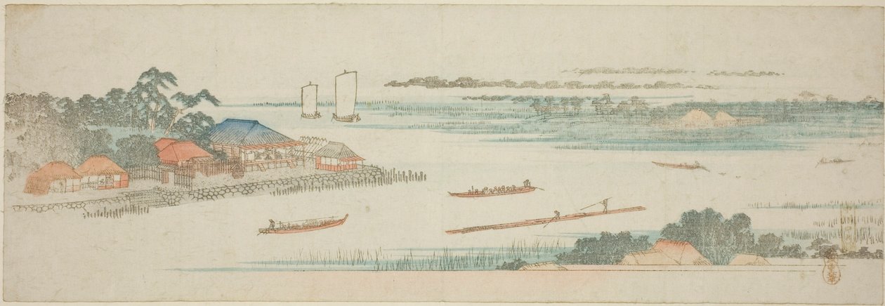 Naka-flodens mynning (Nakagawa guchi no zu), från en namnlös serie berömda vyer över Edo-förorterna av Utagawa Hiroshige