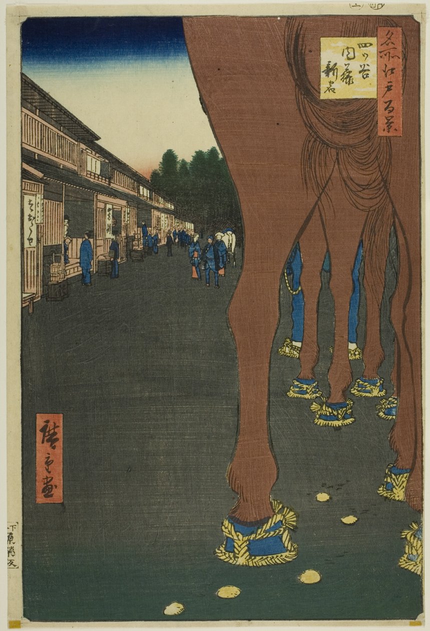 Naito Shinjuku vid Yotsuya (Yotsuya Naito Shinjuku), från serien "Hundra berömda vyer av Edo (Meisho Edo hyakkei)" av Utagawa Hiroshige