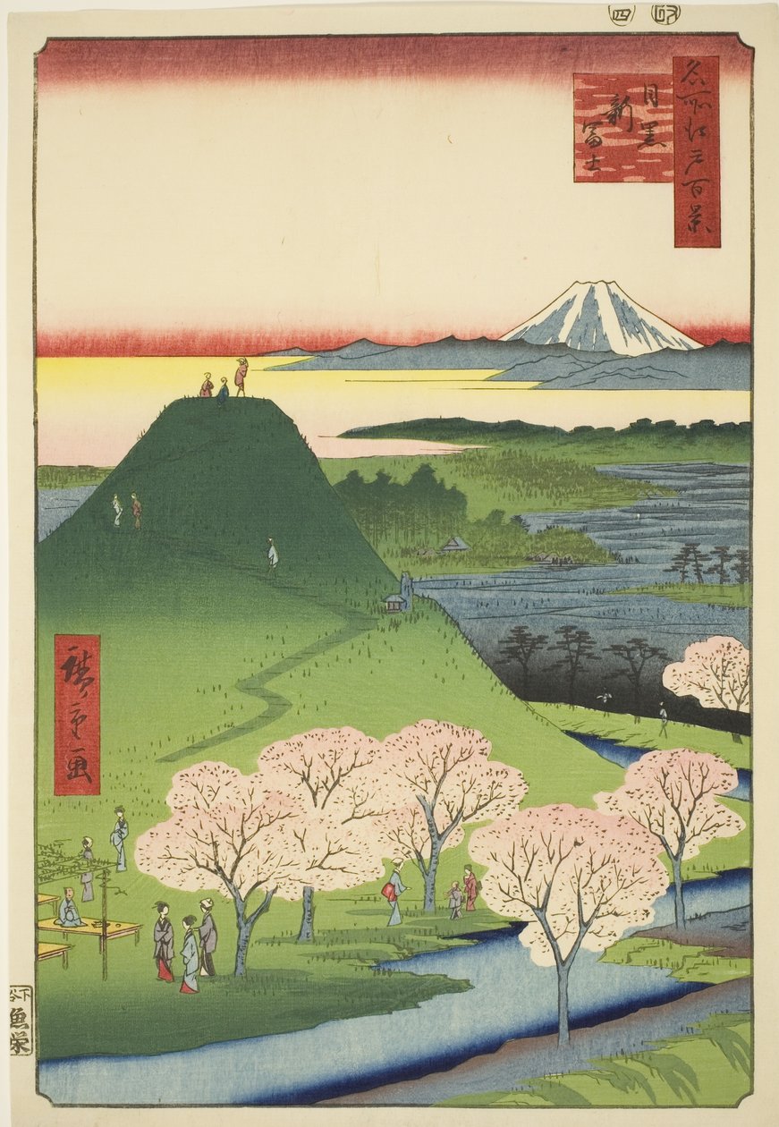 Hej Fuji, Meguro (Meguro, Shin-Fuji), från seriens åsar d re d re vyer av Edo (One Hundred Famous Views of Edo) av Utagawa Hiroshige