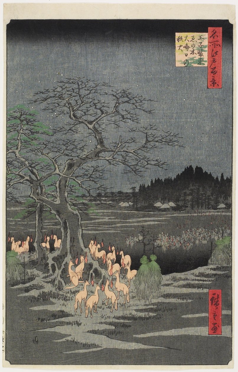 Nyårsaftonens rävbränder vid Nettle Tree, O_ji, september 1857 av Utagawa Hiroshige